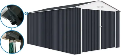 Produktbild von Metallgarage "Houston" - 15,36 m² mit Dachrinne  - Anthrazit