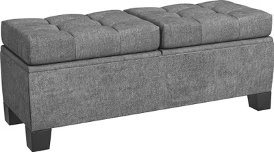 Produktbild von Sitzbank mit Stauraum, Polsterbank mit Leinenoptik, Gepolsterte Aufbewahrungsbox bis 180kg belastbar, für Flur, Schlafzimmer, Wohnzimmer, 116x41x47 cm, Grau