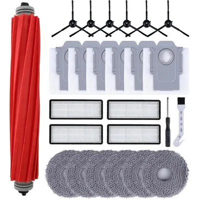 Produktbild von 25tlg Ersatzteil-Set für Roborock Qrevo S, Qrevo Pro, Qrevo MaxV Saugroboter – 1 Hauptbürste, 6 Staubbeutel, 6 Wischpads, 6 Seitenbürsten
