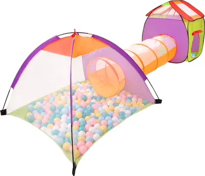 Produktbild von Selonis 3in1 spielzelt mit tunnel spielplatz popup bällebad mit 900 bälle für kinder, mehrfarbig:weiß/gelb/babyblau/puderrosa/türkis