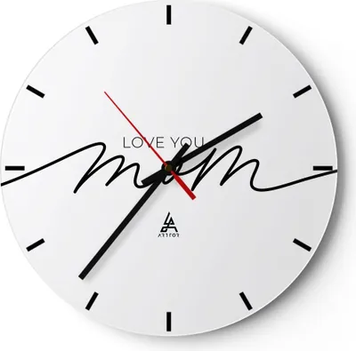 Produktbild von Wanduhr - Rund - Glasuhr - Ich liebe dich Mama - 40x40cm - Schleichendes Uhrwerk - Lautlos - zum Aufhängen bereit - Dekoration Modern - Wanddekoration aus Glas - C3AR40x40-4794
