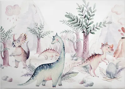 Produktbild von Leinwandbild Kinder 50 x 70 cm - Wandbild Blau Weiß - Keilrahmen Dinosaurier Wohnzimmerdeko Wanddeko Wandgemälde