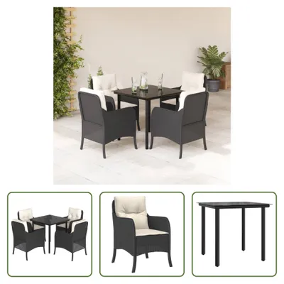 Produktbild von The Living Store 5-tlg. Garten-Essgruppe mit Kissen Schwarz Poly Rattan