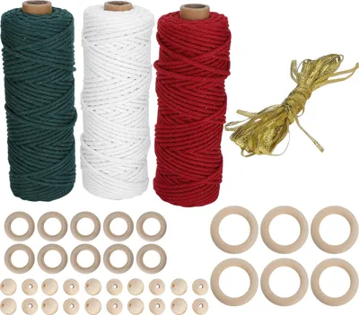 Image de 100 m de cordon d'emballage de Noël, corde de coton, tresse, fil de macramé, bricolage