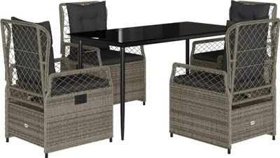 Produktbild von 5-tlg. Garten-Essgruppe mit Kissen Grau Poly Rattan