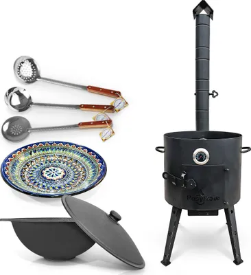 Produktbild von Utschak Feuerofen Gusseisen Topf flacher Boden mit Deckel (12 L) KazanoFF, Учаг, Kazan Deckel,Kessel,Schöpfkelle,Schaumlöffel,Lagan