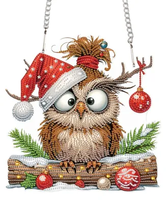 Produktbild von Diamond Painting Weihnachten Türkranz 23x24cm Braune Eule Bastelset für Erwachsene