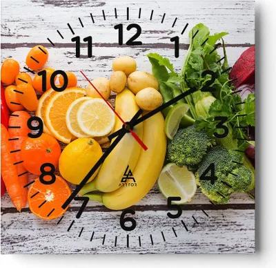 Produktbild von Wanduhr - Quadrat - Glasuhr - Essen Gemüse Essen frisch - 40x40cm - Schleichendes Uhrwerk - Lautlos - zum Aufhängen bereit - Dekoration Modern - Wanddekoration aus Glas - C4AC40x40-2888