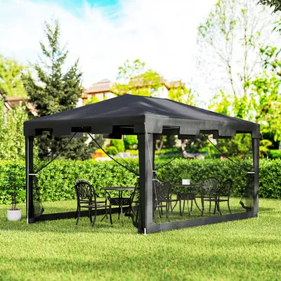 Produktbild von Pavillon 3x3 m faltbar mit Moskitonetz, Falt-Pavillon Metall, Gartenzelt Dunkelgrau | 395x295x255 cm | 90 g/m² PE-Dach | 4 Seitenwände