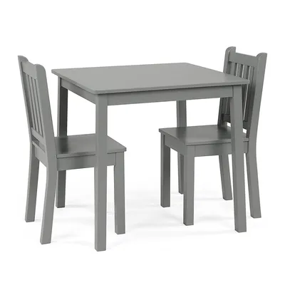 Immagine prodotto di Tavolo e sedie per bambini, set in legno, ideale per studiare, disegnare, giocare e mangiare, perfetto per la cameretta, colore grigio