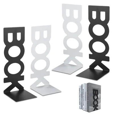 Produktbild von Buchstütze Bücherstütze Bücherhalter - Metall - Schwarz und Weiß - 21,5 x 8 x 7,5 cm - 4 Stück