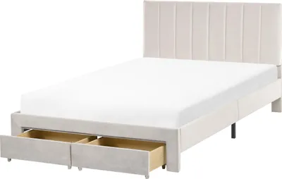 Obrázok produktu pre BELIANI Posteľ s úložným priestorom krémovo biele zamatové čalúnenie 120 x 200 cm so zásuvkami vpredu a roštom moderný štýl spálne