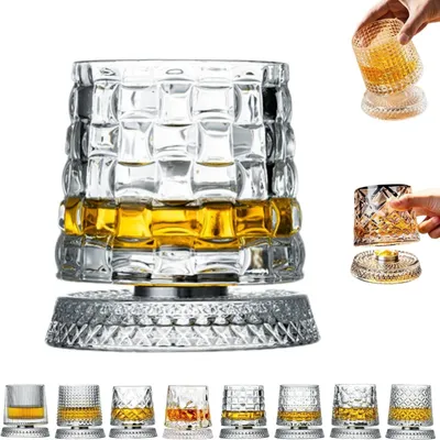 Obrázok produktu pre Otočný krištáľový pohár (D), pohár na vodu/pivo, 280 ml, so svietiacim krištáľovým podtáckom, vhodný ako koktailový pohár alebo šálka na kávu, darček