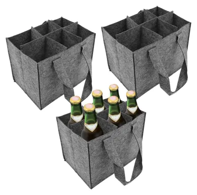 Produktbild von 3 Stück Flaschenträger 6 Flaschen, Flaschentasche Filz, Flaschenkorb, Getränketasche, Biertasche Filztasche mit Fächern, Weinflasche Tasche für Partys und Picknicks Reise, für Party Picknick