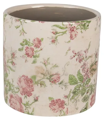Zdjęcie produktu dla Clayre & Eef Doniczka Ø 17x16 cm Beżowo-różowe ceramiczne kwiaty