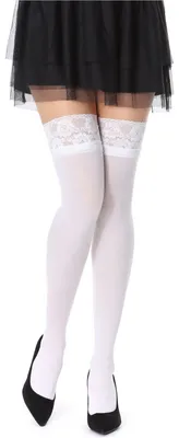 Image de Bas autofixants en microfibre 40 deniers pour femmes Bellivalini avec dentelle BLVFI1004 (blanc, M-L)