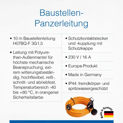 Image de as-Schwabe 59110 as-Schwabe Baustellen Verlängerungskabel 10,0 m orange