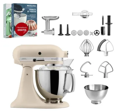 Produktbild von KitchenAid 4,8 L 5KSM175 Artisan Küchenmaschine Meatlover mit Ganzmetall- Fleischwolf Fresh Linen