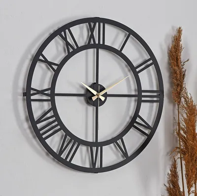 Obrázok produktu pre Opviq, Rímska číslica - čierna, Dekoratívne kovové nástenné hodiny, 100 % KOV, čierna, 50 x 50 cm