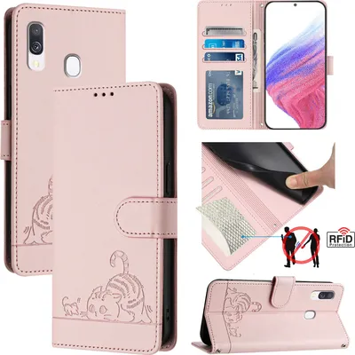 Produktbild von Leder Hülle für Samsung Galaxy A40 Süße Katze Flip Case Brieftasche Schutzhülle mit Standfunktion Pink