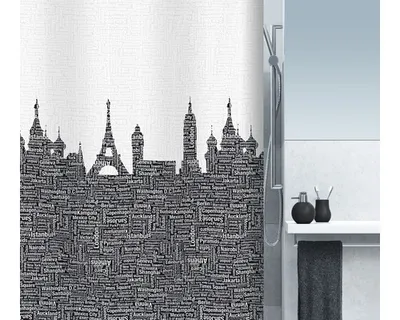 Image de Spirella rideau de douche anti-moisissure - anti-bactérien, lavable, étanche, polyester, "Urban" 180x200cm noir/blanc