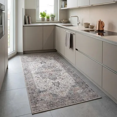 Produktbild von Carpetsale24 Waschbarer Teppich Vintage Kurzflor für Flur Küche Schlafzimmer Orientalisches Design Pflegeleicht Grösse: 80x150 cm
