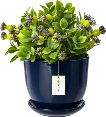 Produktbild von Keramiktopf Pflanztopf Blumenchale Übertopf Pflanzkübel handbemalt D 130 mm Navy blau Keramik inkl. Untersetzer Wasserablaufloch