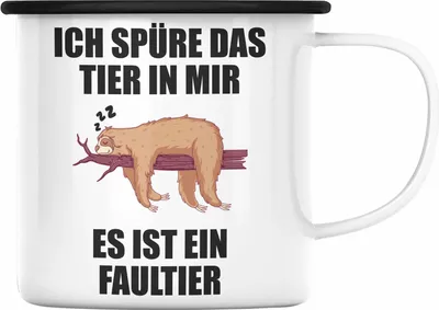 Produktbild von Trendation - Lustige Emaille Tasse mit Spruch Mitarbeiter Faultier Geschenk Arbeitskollege Männer Frauen (Schwarz)