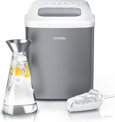 Produktbild von Arendo Eiswürfelmaschine, Eiswürfelbereiter, Ice Cube Maker, Selbstreinigung, 1,5 Liter Wassertank, 8 - 9 Minuten Produktionszeit, 10 - 12 kg / 24 h, leise, Grau/Weiß