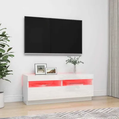 Immagine prodotto di The Living Store Mobile TV con luci LED bianco lucido 100x35x40 cm