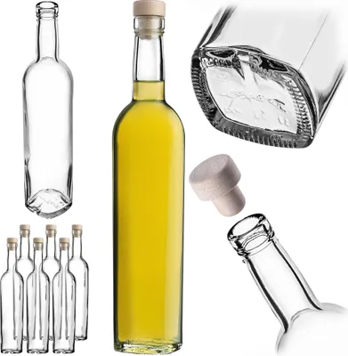 Immagine prodotto di KADAX Bottiglie di vetro vuote 500ml, 6 pezzi, bottiglie di vino con tappo, bottiglie per il riempimento di liquori, vino, grappa, olio e aceto, bottiglie di liquore, bottiglie di grappa