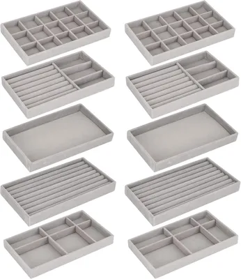 Produktbild von Schmuckorganizer 10 Stück, grau, stapelbar, 21 x 12,2 x 2,5 cm, für Accessoires