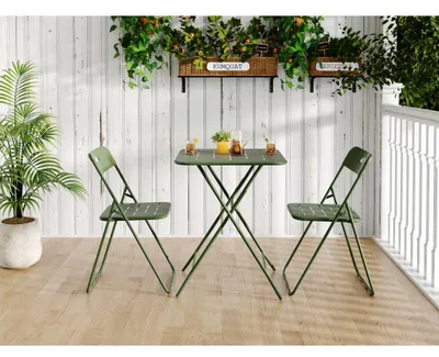 Produktbild von 3-teiliges Gartenmöbel Set klappbar, Balkon Bistroset wetterfest, 2 Stühle 1 Tisch grün