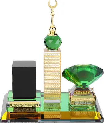 Produktbild von Islamitische Azan Uhr für Zuhause - 21x18x10 cm - Kaaba Uhrturm Modell - Islamitische Architektur - Handgemacht - Desktop Dekoration