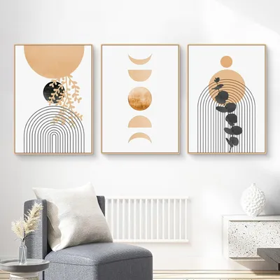 Immagine prodotto di Set di 3 stampe su tela, stile bohémien, con motivi astratti di foglie, ideali per decorare il soggiorno. Dimensioni: 30x40 cm
