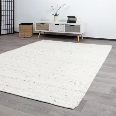 Produktbild von Steffensmeier Handwebteppich Athen | Wolle (Schurwolle), Natur hell, handgewebt, gewalkt, Größe: 80x150 cm Wohnzimmer und Schlafzimmer