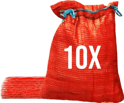 Produktbild von Bazko 10 Stück Raschelsäcke 42x60cm 15kg | rot | Netzsäcke mit Zugband Kartoffelsack Zwiebelsäcke Brennholz Kaminholzsäcke