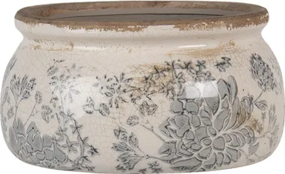 Zdjęcie produktu dla Clayre & Eef Doniczka Ø 16x8 cm Szaro-beżowe ceramiczne kwiaty