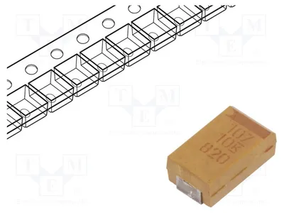 Immagine prodotto di 10 condensatori: tantalio a bassa ESR, 10VDC, 100uF, 2917, marca: D, ESR: 150mΩ, codice prodotto: T494D107K010AT