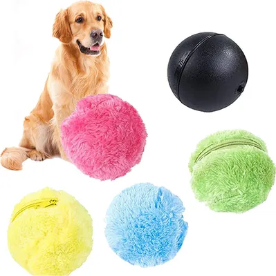 Image de Balle de jouet en peluche pour chiens, set de roulement électrique contient 4 capuchons en peluche, jouet interactif pour animaux domestiques, pour balles de roulement électriques en peluche pour chiens et chats