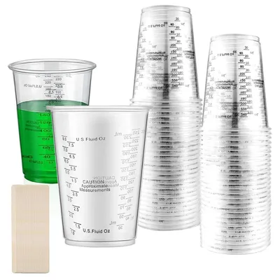 Image de Béchers gradués, 50 pièces, 240 ml, en plastique époxy, réutilisables, avec 50 bâtonnets de mélange