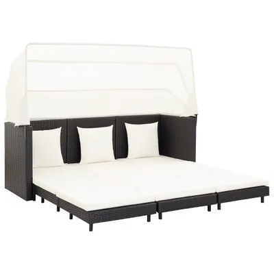Produktbild von Ausziehbares 3-Sitzer-Schlafsofa mit Dach Poly Rattan Schwarz