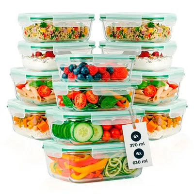 Produktbild von SuperButelki - Lebensmittelbehälter, Lunchbox 12 Stück, 370ml, 630ml Glas und luftdicht, Style jeden Tag