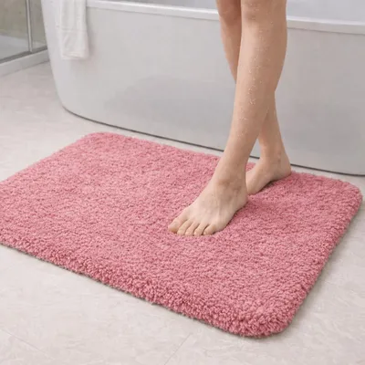 Image de Tapis de bain en microfibre, 80 x 50 cm, rose, absorbant, lavable en machine, antidérapant