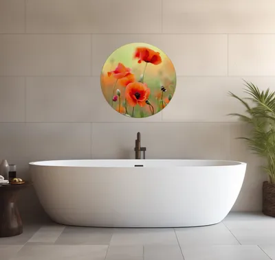 Produktbild von Wallario wasserfestes Poster selbstklebend 60 x 60 cm, Mohnblumenblüten, Badezimmerposter Spritzschutz mit Hochglanzoberfläche in Glasoptik