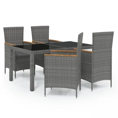 Immagine prodotto di vidaXL set da pranzo da giardino 5 pezzi con cuscini in poly rattan grigio