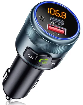 Produktbild von GizmoVine FM Transmitter Auto Bluetooth,5.3 Bluetooth Adapter Auto PD 30W & QC3.0 18W Schnelles,Ganzmetall Bluetooth Transmitter,HiFi-Bass-Sound,Freisprechanlage,KFZ Zigarettenanzünder