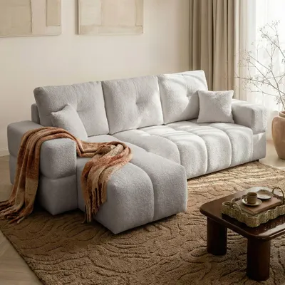 Produktbild von Idohome Polsterecksofa BUENO mit Schlaffunktion und Bettkasten – Modernes Ecksofa mit Stauraum Sofa rechts/links montierbar Grau Bouclé Centaur 14