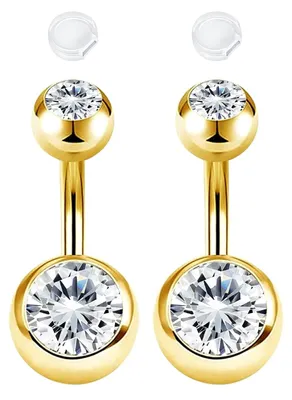 Image de Barres pour piercing ombilical, lot de 2, différentes tailles (6-16 mm), avec protections en silicone antidérapantes, pour femmes