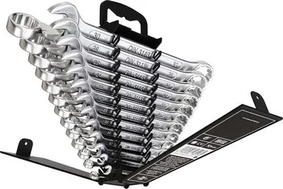 Produktbild von Große Ringschlüsselsatz 26-teilig 6-32mm mit Schraubenschlüsselset und 15°-Winkel